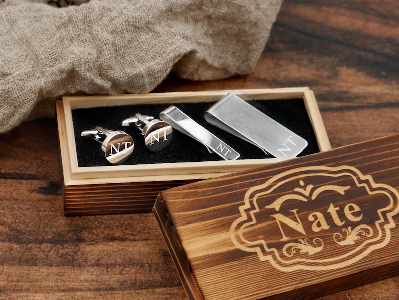 Groomsmen Gifts Groomsmen Cufflinks Tie Clip Engraved Money Clip Custom Cufflinks Groomsmen Gift Set Wedding Best Man Gifts image 5