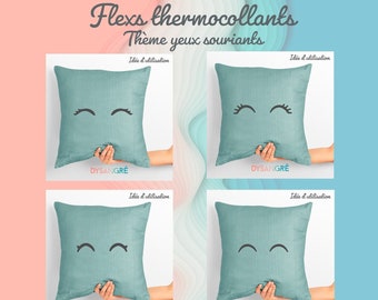 Heat-adhesive Flex motif with smiling eyes theme, 4 models to choose from