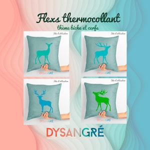 Heat-transfer flex design with deer and doe theme, 4 models to choose from: plain or glittery