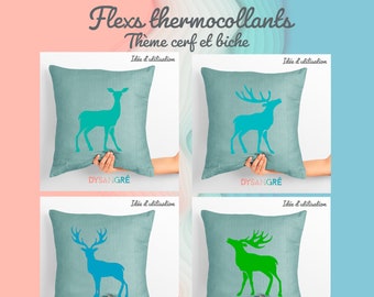 Motif Flex thermocollant chaleur thème cerf et biche 4 modèles aux choix unis ou pailleté