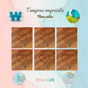 Tampon, timbre pour céramique, polymère, poterie, marquage, motifs coeur