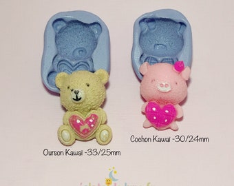 Silicone Mold Theme Animals Kawaii with Heart