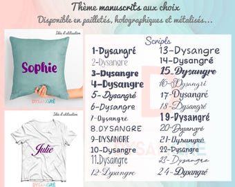 Flex thermocollant flocage à chaud personnalisé avec le prénom ou une mini phrase au choix / fer / chaleur thème manuscrit.