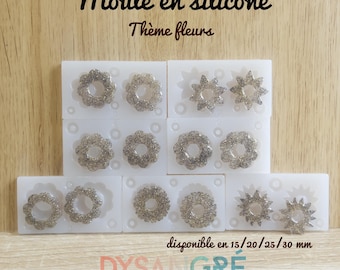 Mini moldes de silicona con borlas con motivos florales, de 20, 25, 30 o 35 mm, para crear joyas u otros artículos en polímero, resina epoxi y UV.