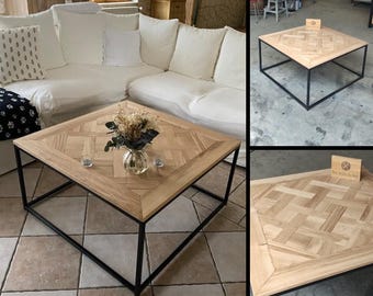 Coffee table in solid oak and metal