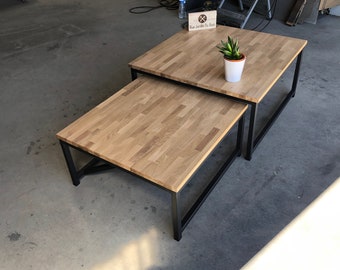 Nesting coffee tables in solid oak and METAL