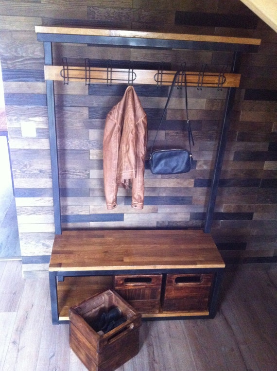 Entrance Furniture Bench Coat Hook With 3 Storage Crates Etsy