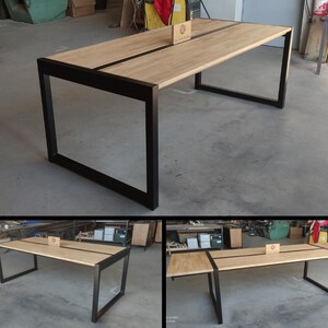 Table à manger extensible de style INDUSTRIEL en bois massif et métal - conception artisanale sur mesure