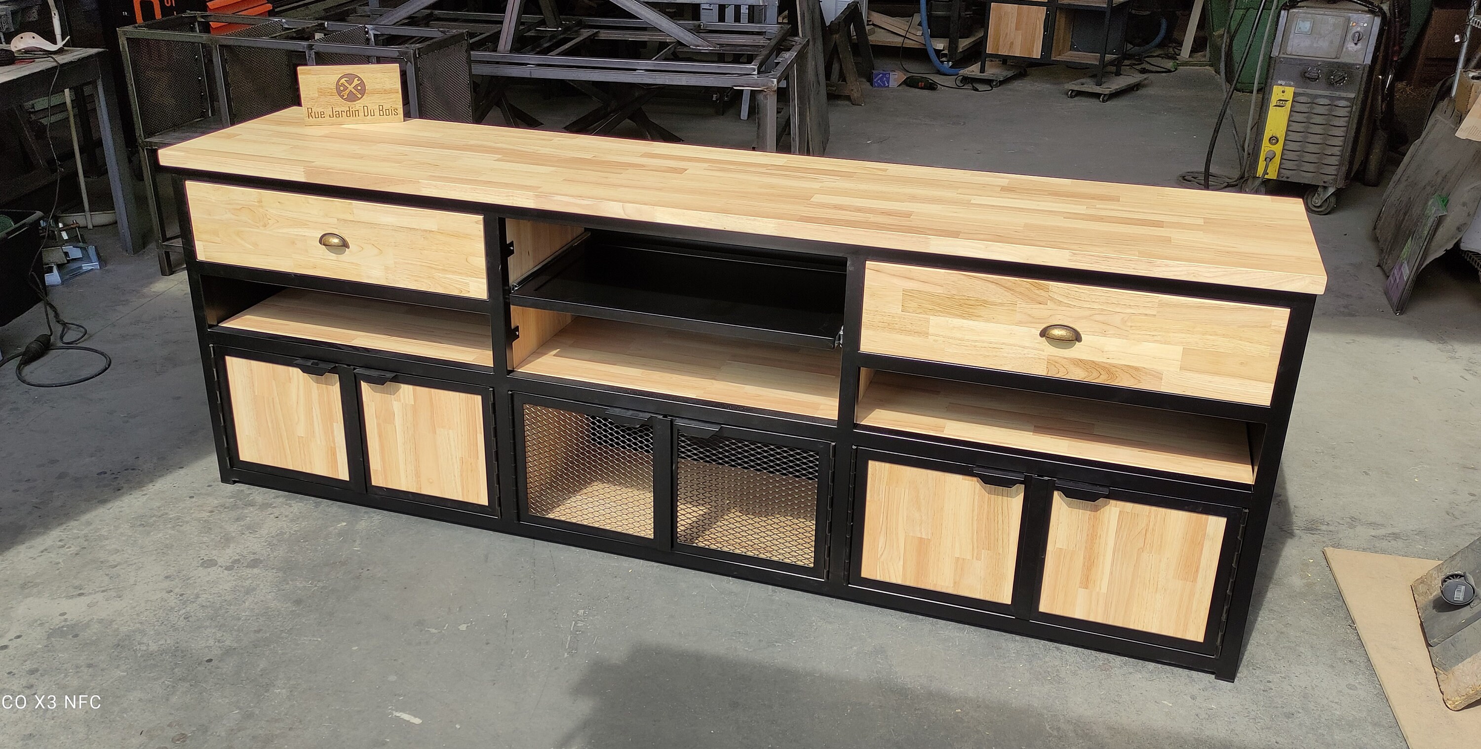 Meuble Tv Haut en Bois Massif et Métal