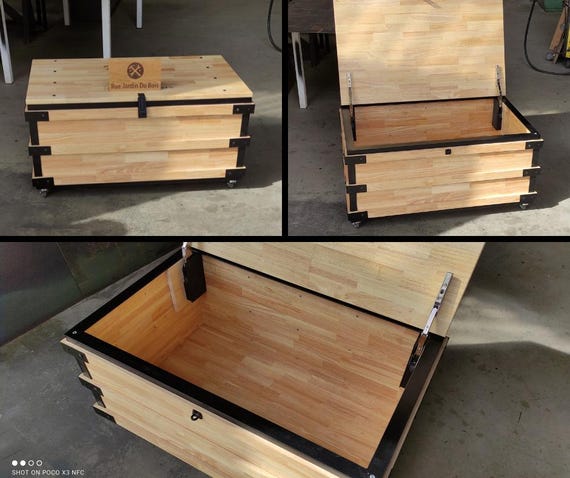 Table basse de rangement en bois recyclé avec tiroirs Style industriel unique po