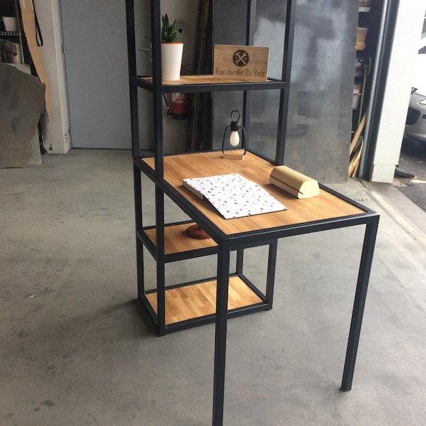 Bureau avec étagères style industriel métal et bois