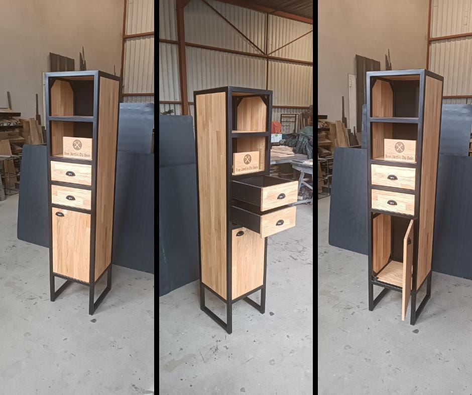 Etagère Colonne En Bois Et Métal