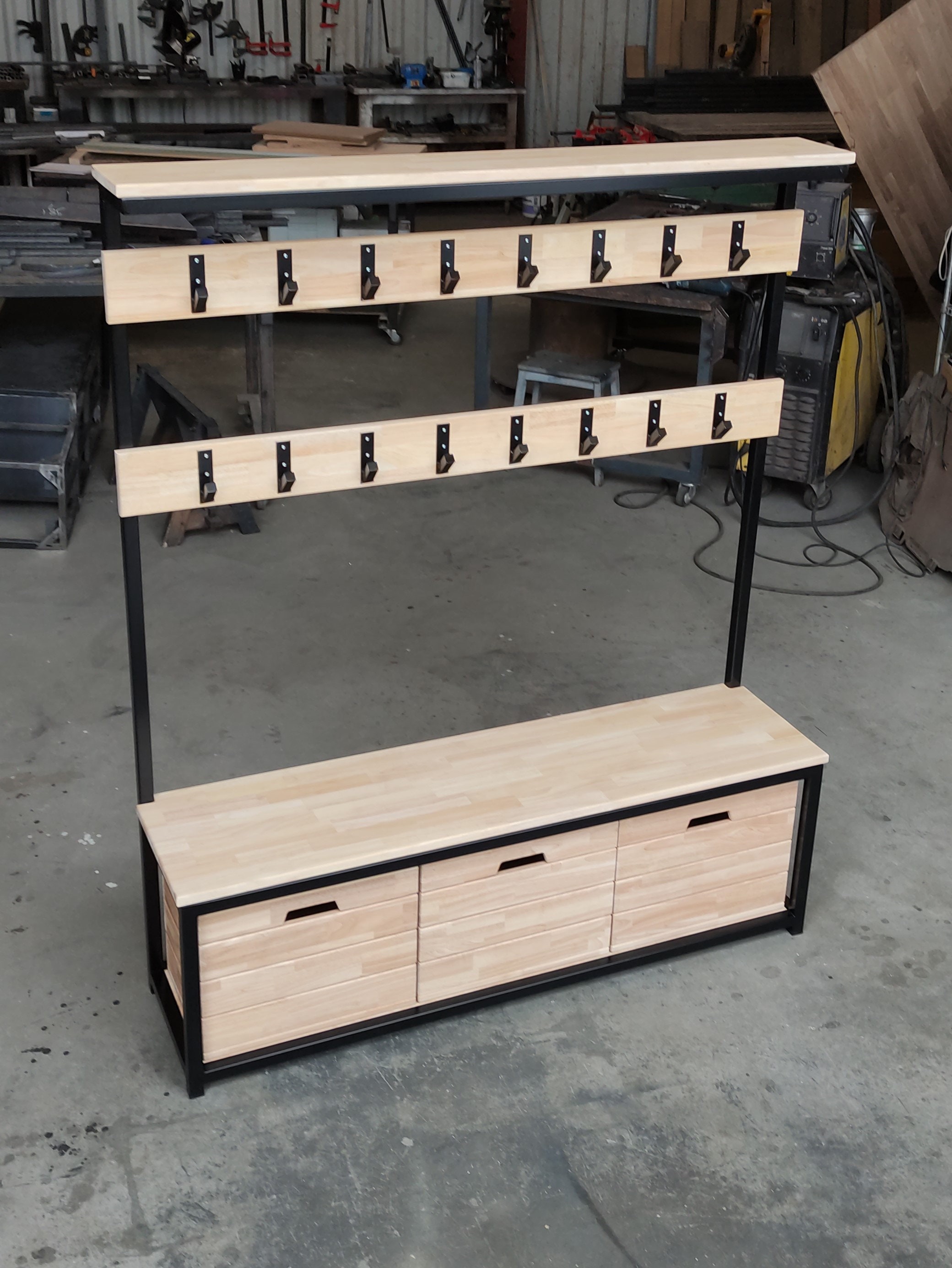 Meuble d'entrée Banc - Porte Manteau avec 3 Caisses de Rangement