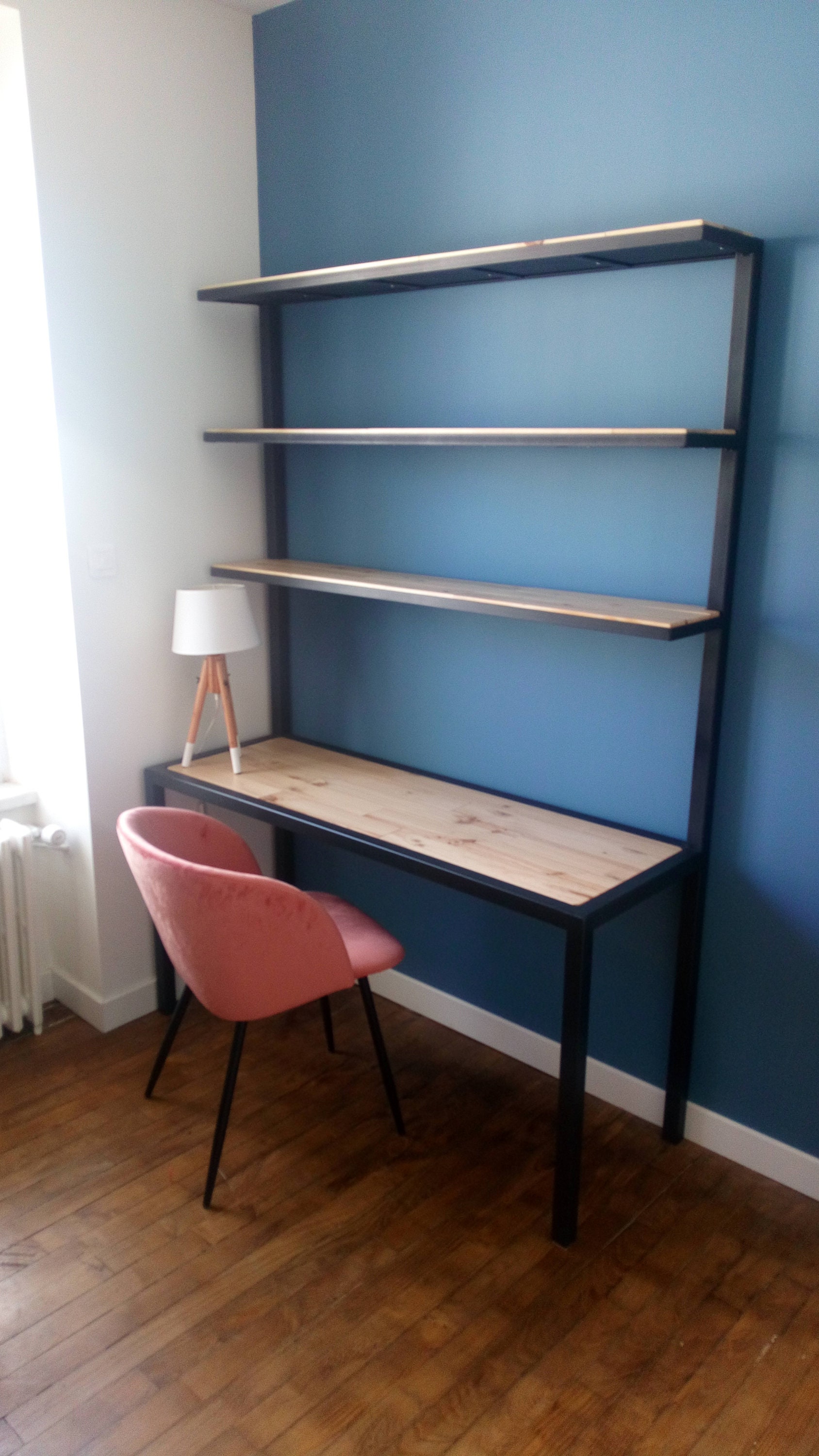 Bureau avec Étagères Style Industriel Métal et Bois