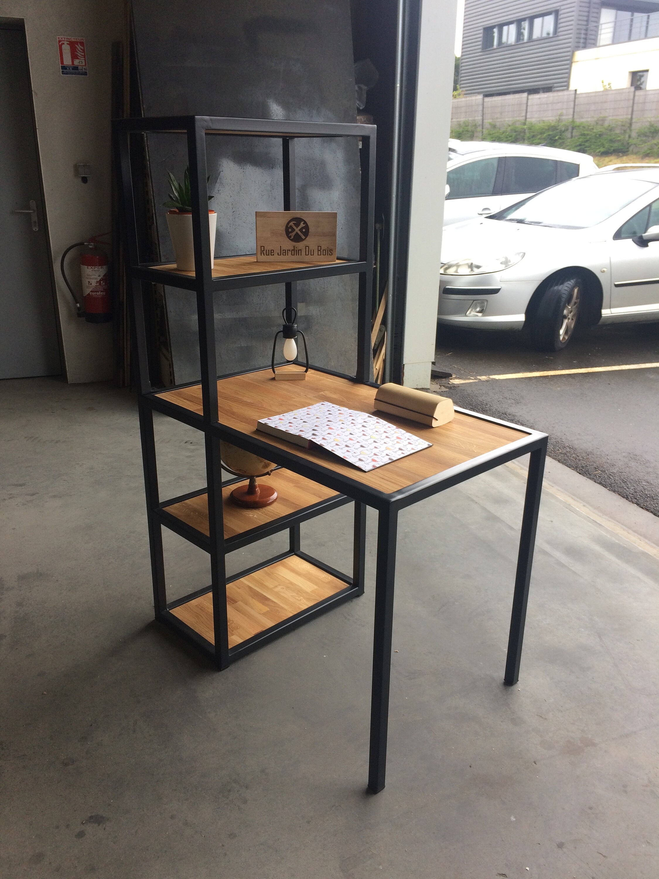 Bureau avec Étagères Style Industriel Métal et Bois