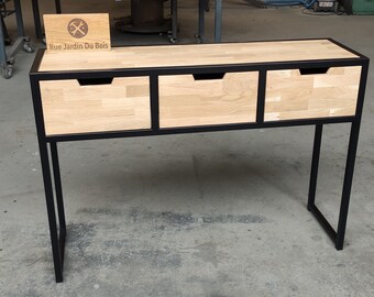 Wood and metal entrance console with shelf