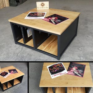 Table Basse industrielle avec rangements VINYLES en bois et métal