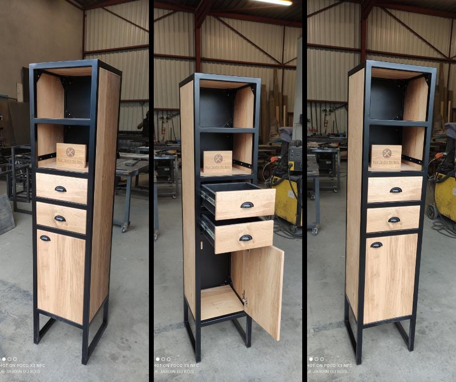 Etagère Colonne En Bois Et Métal