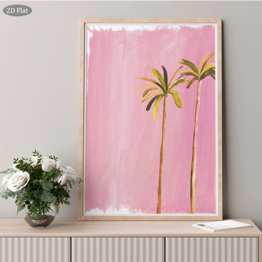 Pink Tropical Palm Tree Canvas Print – Coastal Beach House Art - Etsy