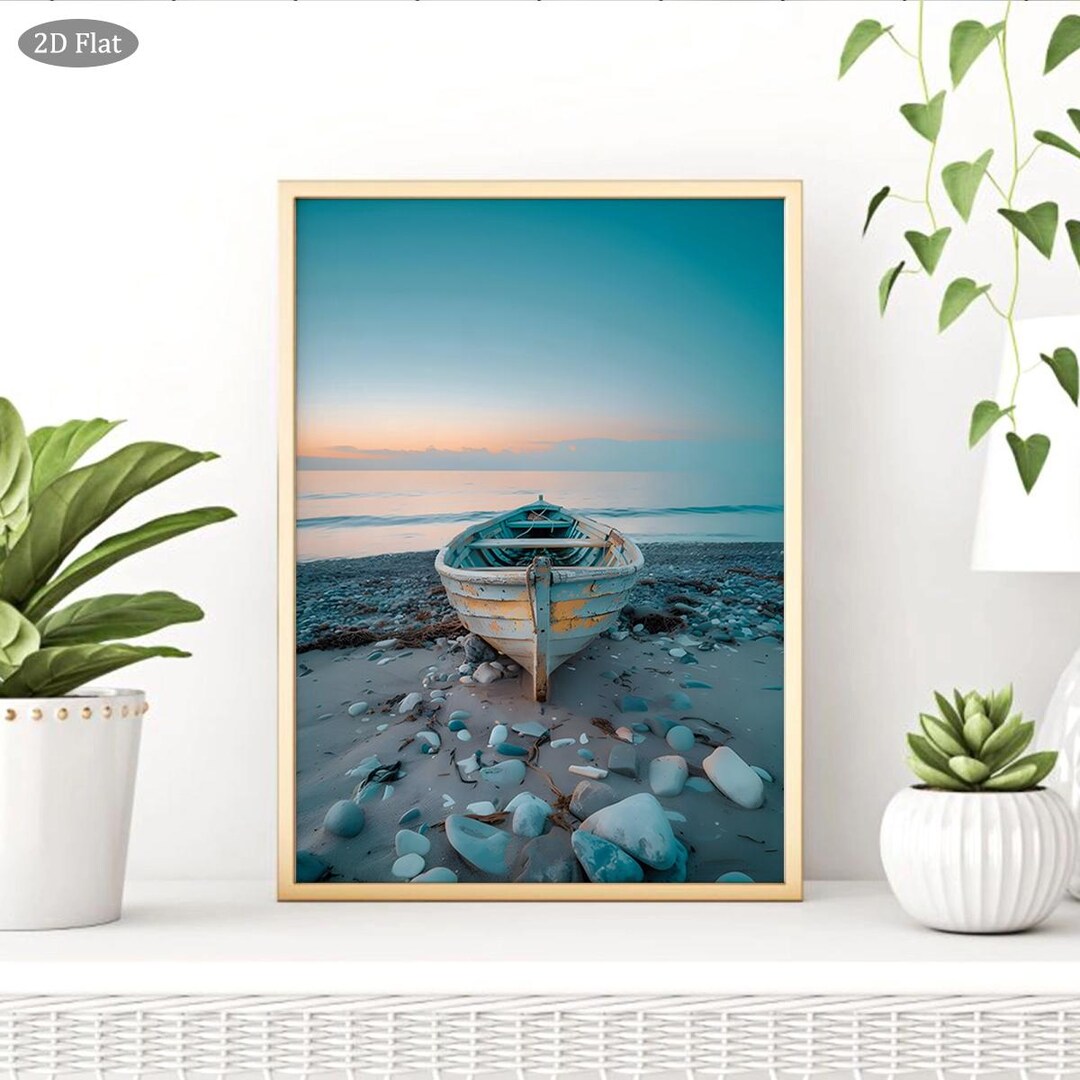 Coastal Beach Boat Canvas Wall Art Print Serene Seaside Landscape ...