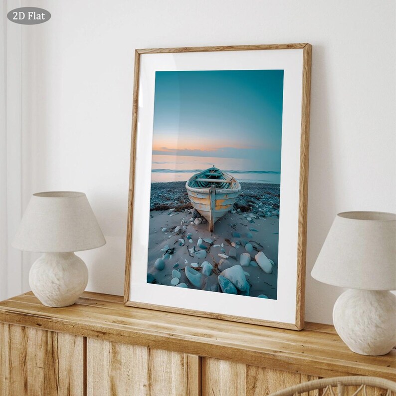 Coastal Beach Boat Canvas Wall Art Print Serene Seaside Landscape ...