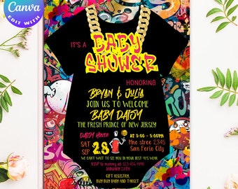 Editable Invitation, 90S BABY SHOWER, Baby shower invitaion, Baby shower party, 90s, 80s, hiphop Baby shower, hip hop