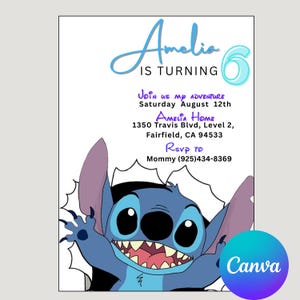 Stitch Birthday Invitation: Editable Canva Template (Digital Download)