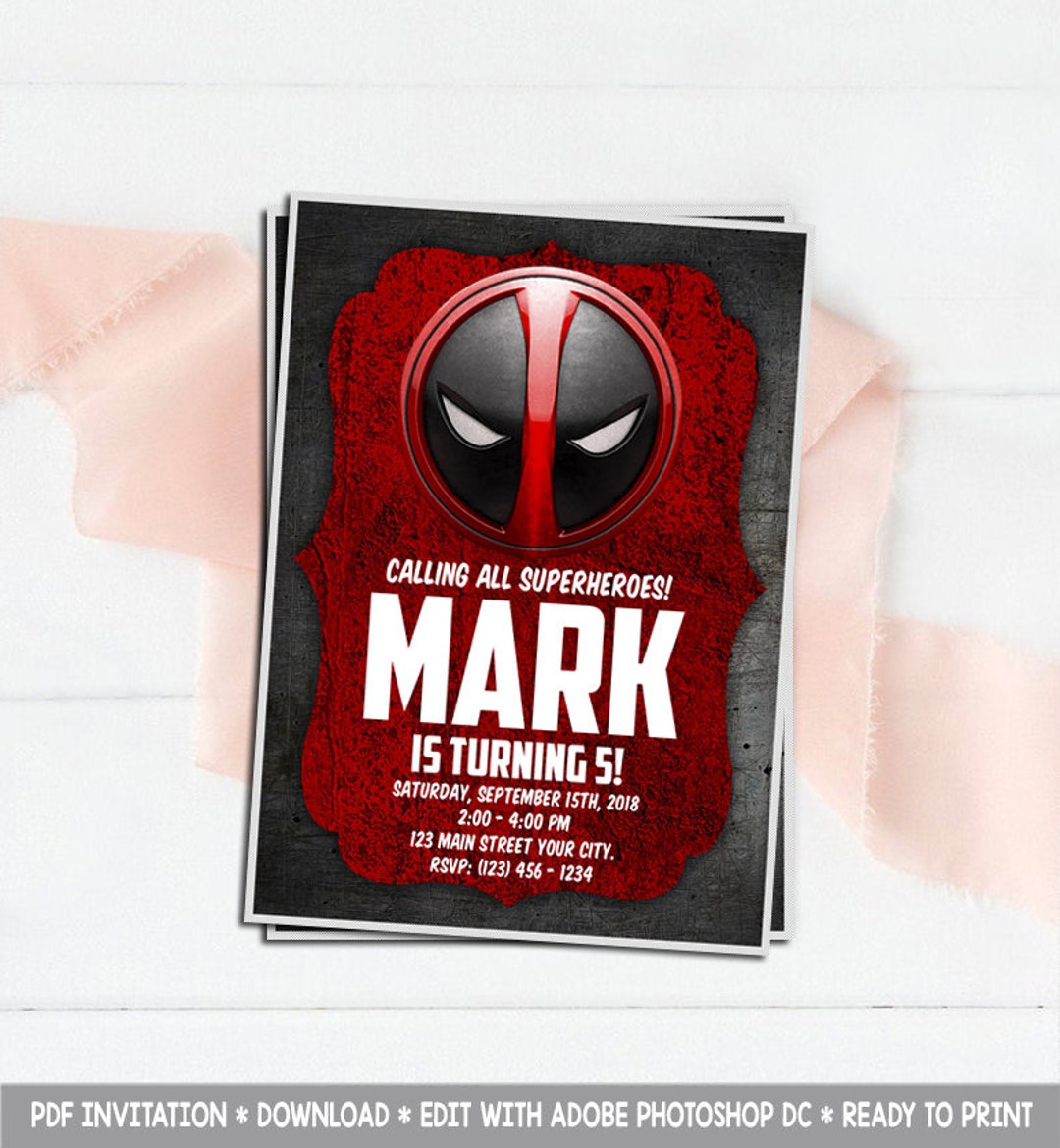 Editable Pdf Invitation, Deadpool Invitation, Deadpool Party, Deadpool Birthday, Deadpool Themes