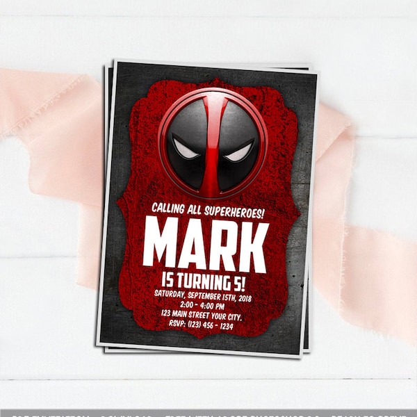 Editable Pdf invitation, Deadpool Invitation, Deadpool party, Deadpool Birthday, Deadpool Themes, Deadpool, Superhero Invitation, Superhero