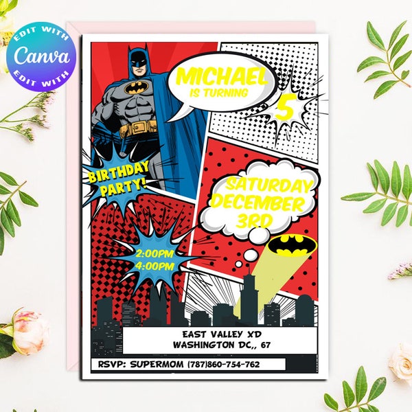 Editable Invitation, comic invitation, comic party, comic birthday, comic hero party, superhero comic, superhero party, superhero invitation