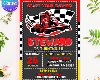 Editable Invitation, Go Kart Invitation, Go Kart Party, Go Kart Birthday, Go Kart Invites, Go Kart Birhtday party, Go Kart