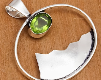 Natural Peridot Pendant: Sterling Silver Boho Necklace, August Birthstone