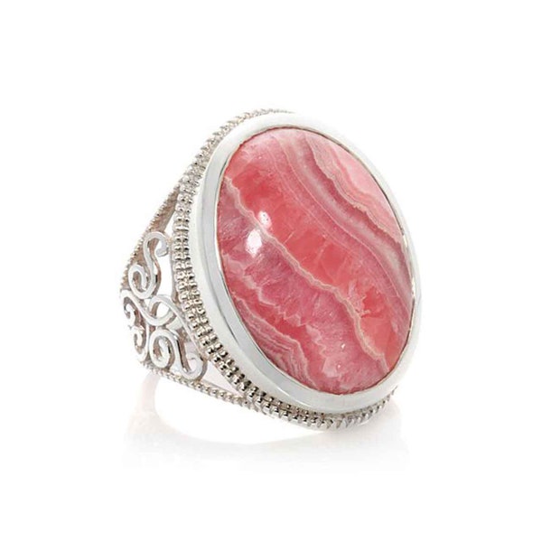 Natural Rhodochrosite Ring, 925 Solid Sterling Silver Ring, Oval Ring, Handmade Ring, Boho Jewelry, Hippie Ring, Birthday Gift For Her
