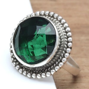 Natural Green Emerald Rings,Handmade Ring 925 Sterling Silver Ring, Gift For Her  Oval Designer Ring Birthday Gift Ring, January Birthstone