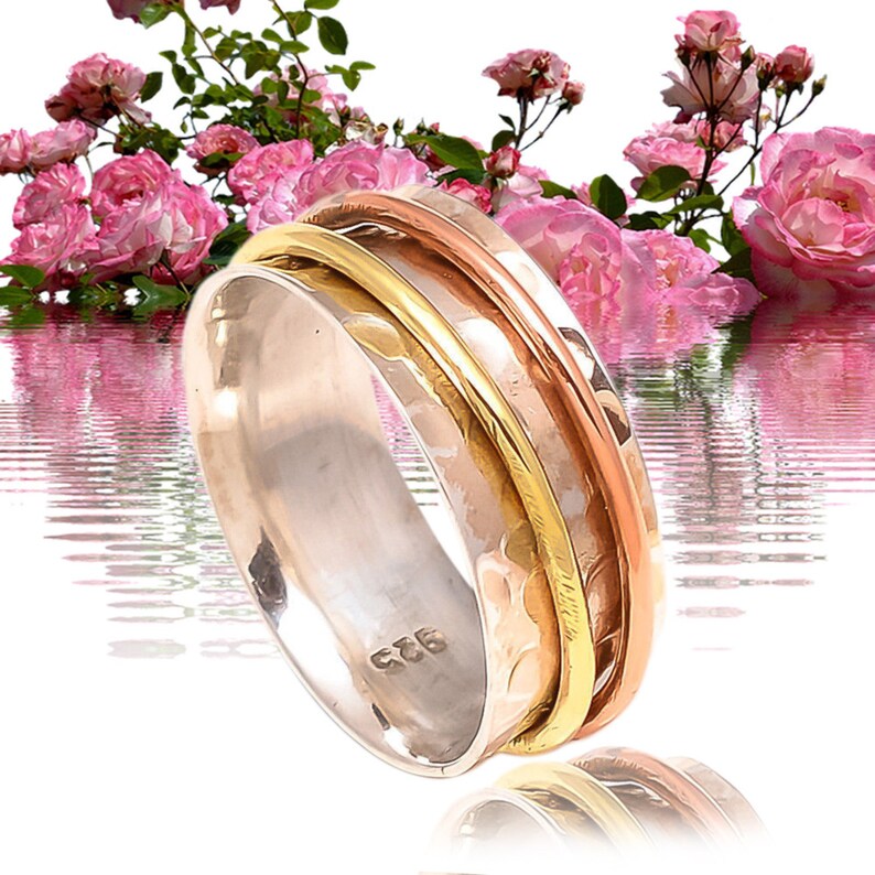 925 Solid Sterling Silver Wide Band Solid Copper /& Brass Spinner Handmade Handicraft Jewelry Ring All Us Size Free Shipping Gorgeous !!