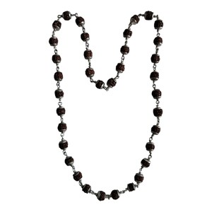 925 Sterling Silver Rudraksha String Necklace 24 Inch for Men & Women, Spiritual Jewelry, Natural Bead Chain Gift