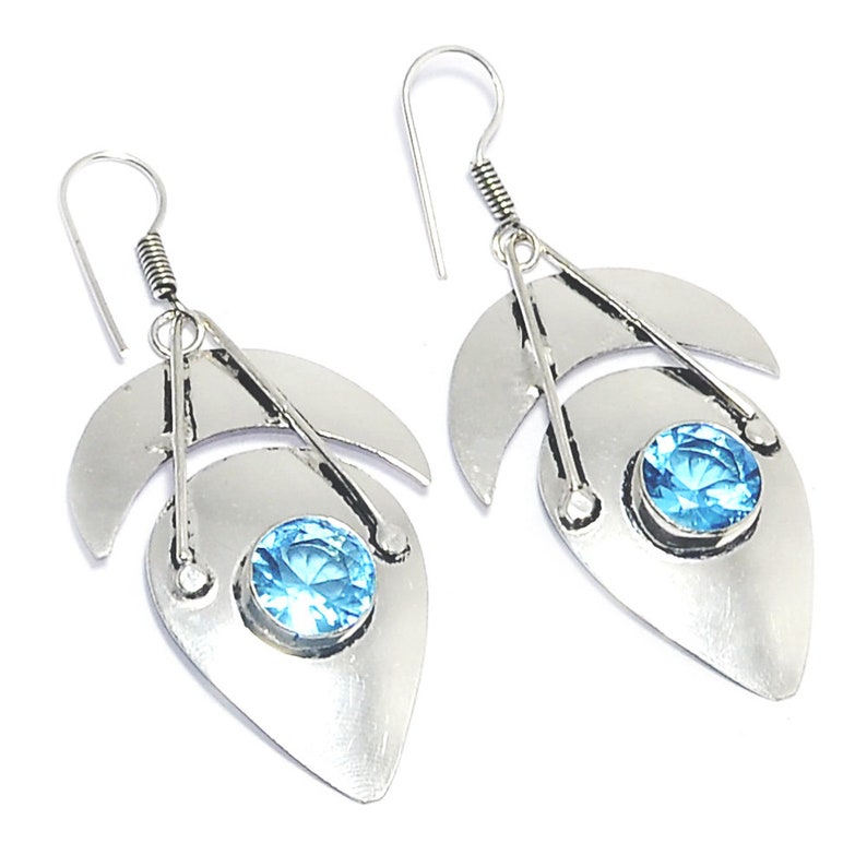 Swiss Blue Quartz Vintege Style Gifted Girlfriend Mother/'s Birthday Gift Wedding Gifted 925 Silver Jewelry Earring 2/'/' Gorgeous !!