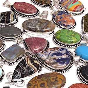 Wholesale !!! Mix Gemstone Lot Handmade Pendant ,925 Sterling Silver Dainty Necklace,Women Jewelry Pendant, Men&#39;s Locket,Father&#39;s Day Gift