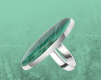 Handcrafted Malachite Ring: Adjustable Sterling Silver Wedding Jewelry