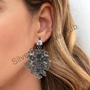 Set di orecchini vintage antichi, gioielli in stile vittoriano, orecchini a cerchio in argento, accessorio di moda retrò