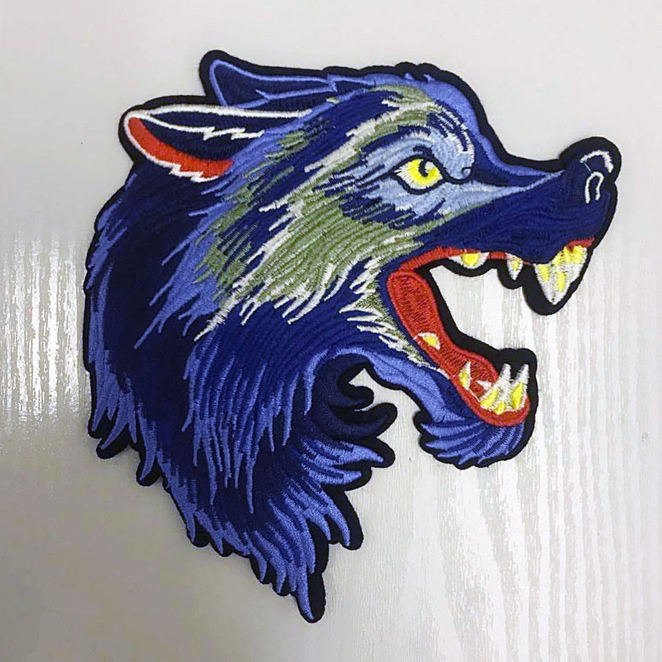 Embroidered Blue Wolf Head Iron On Patch Sew On Embroidery Etsy