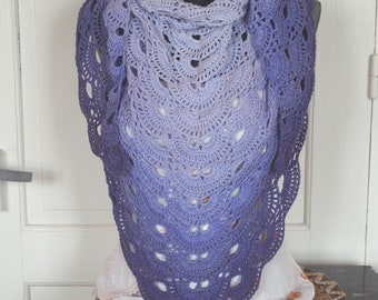 Pretty gray blue summer shawl in light denim color and crocheted in 100% cotton.