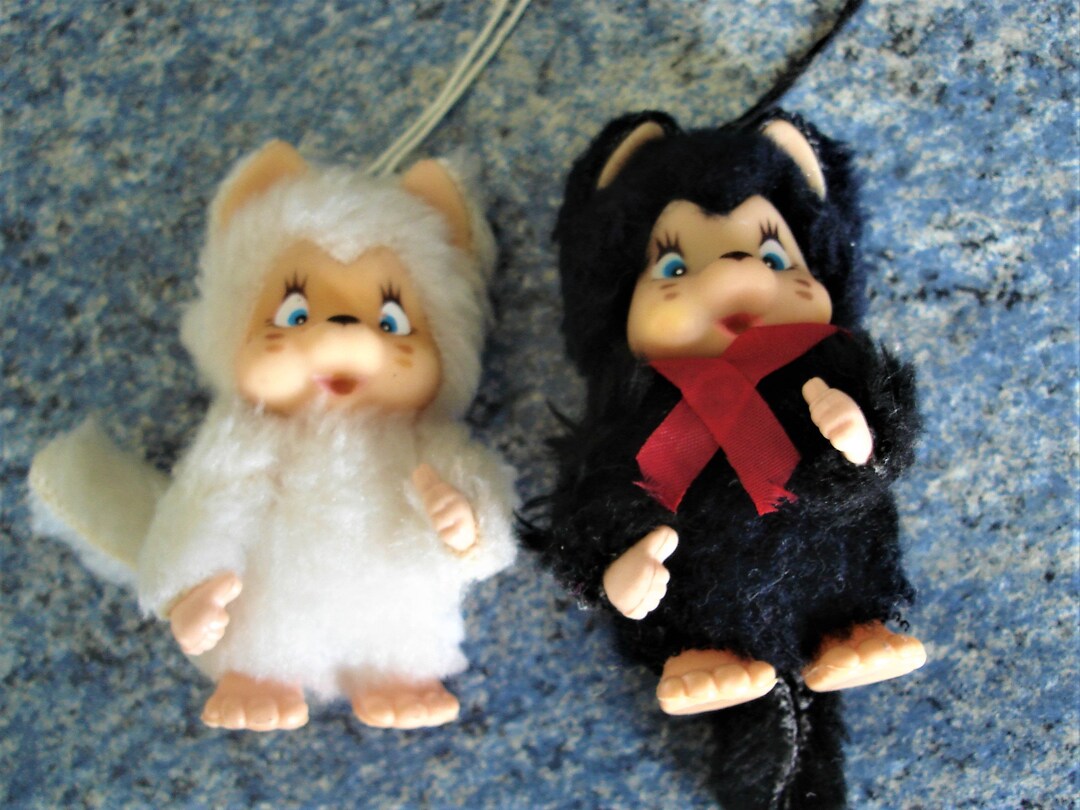 Set of Two Vintage Mini Soft Toys Monchhichi NYAMY Cat Black Etsy