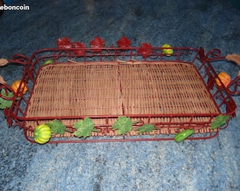 Vintage WICKER and Metal basket with pumpkins round