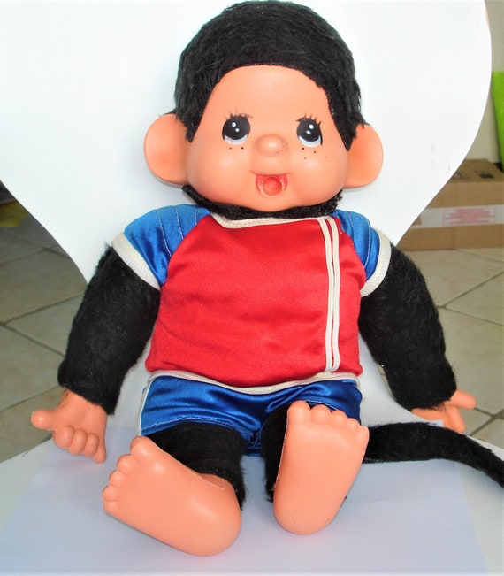 Ancienne peluche Kiki (18cm) Monchhichi TBE avec sac à dos