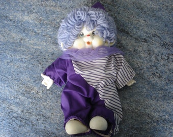 RARE Ancienne Peluche Poupée KIKI Blanc Clown Monchhichi cheveux laine vintage