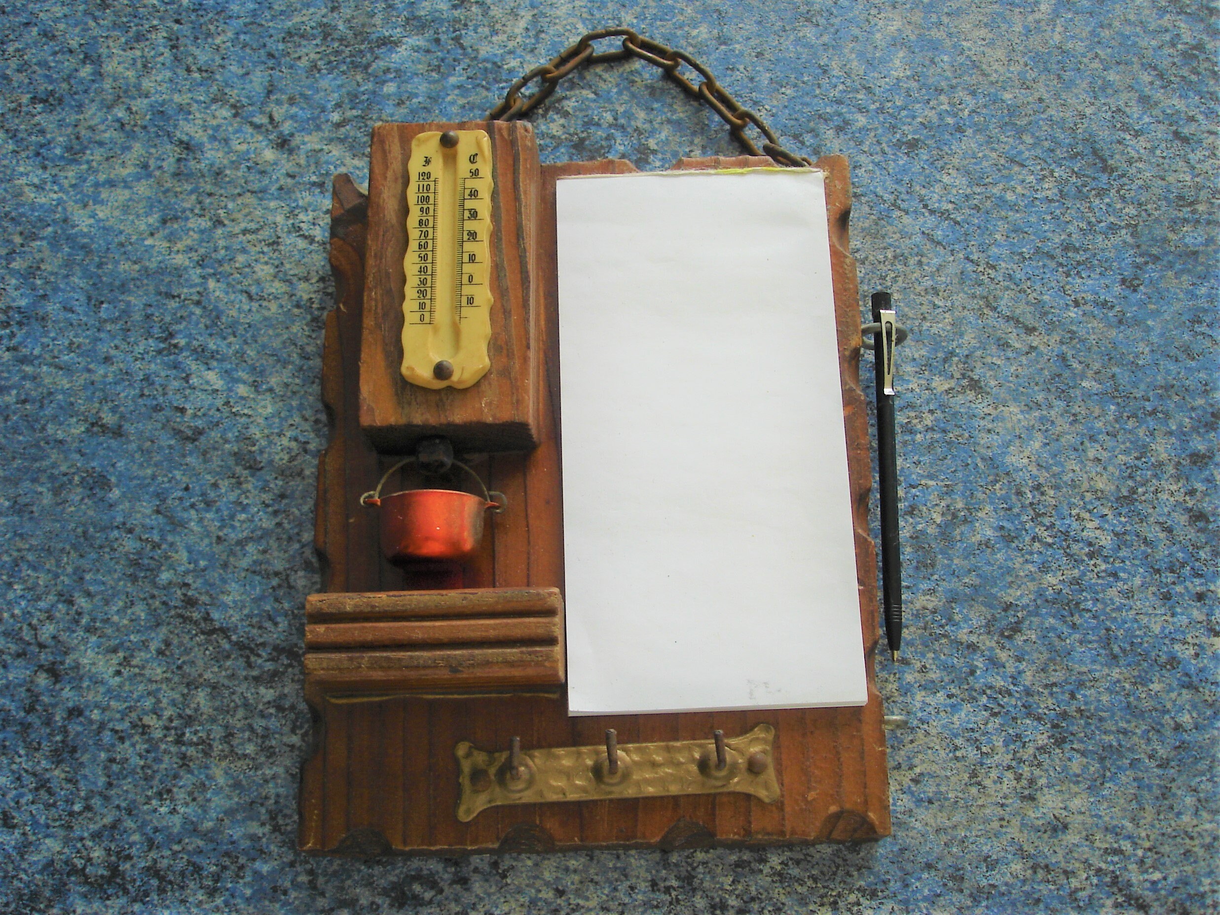 Porte Clefs Mural en Bois Vintage avec Bloc-Notes