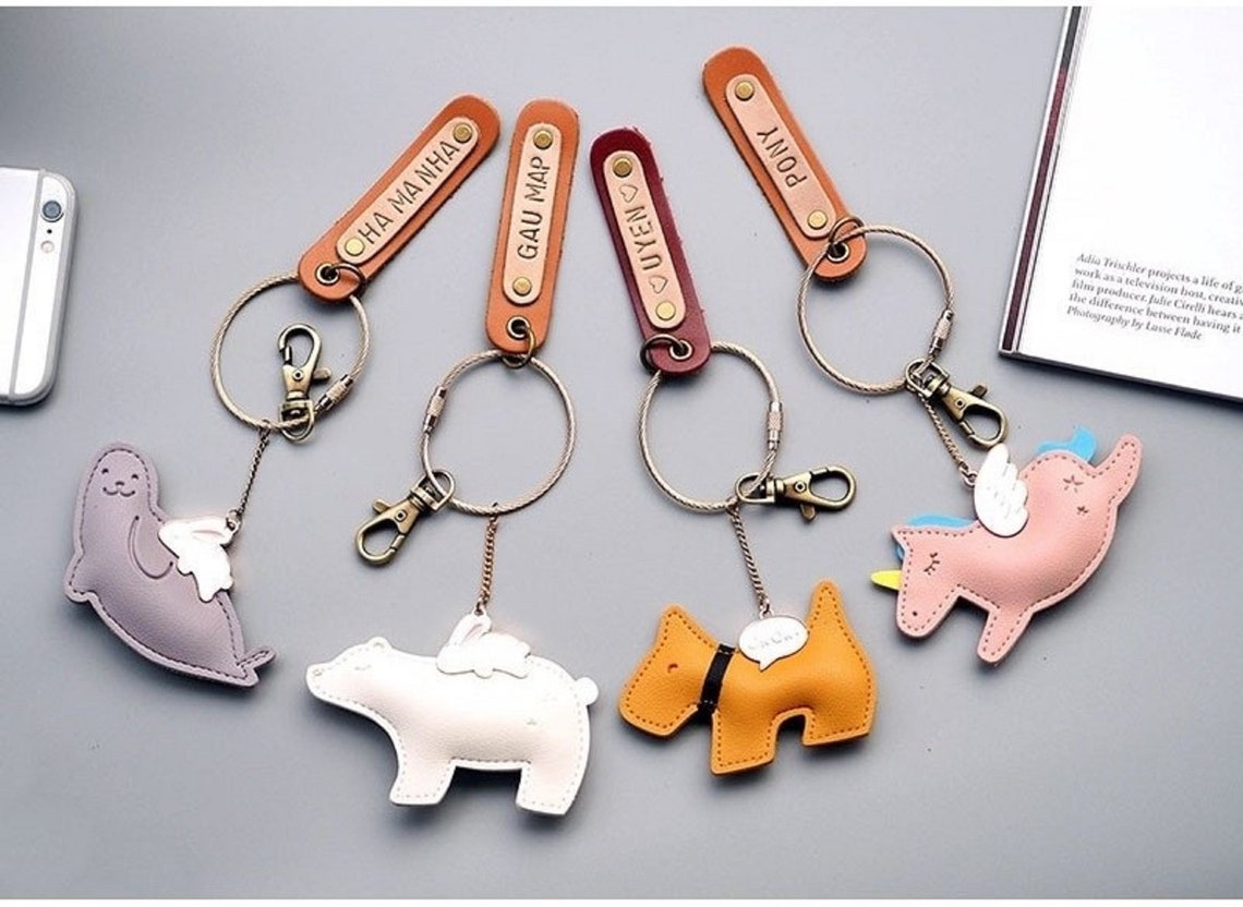 Animal Cute Keychain Leather Whale Keychain Handmade Leather Etsy