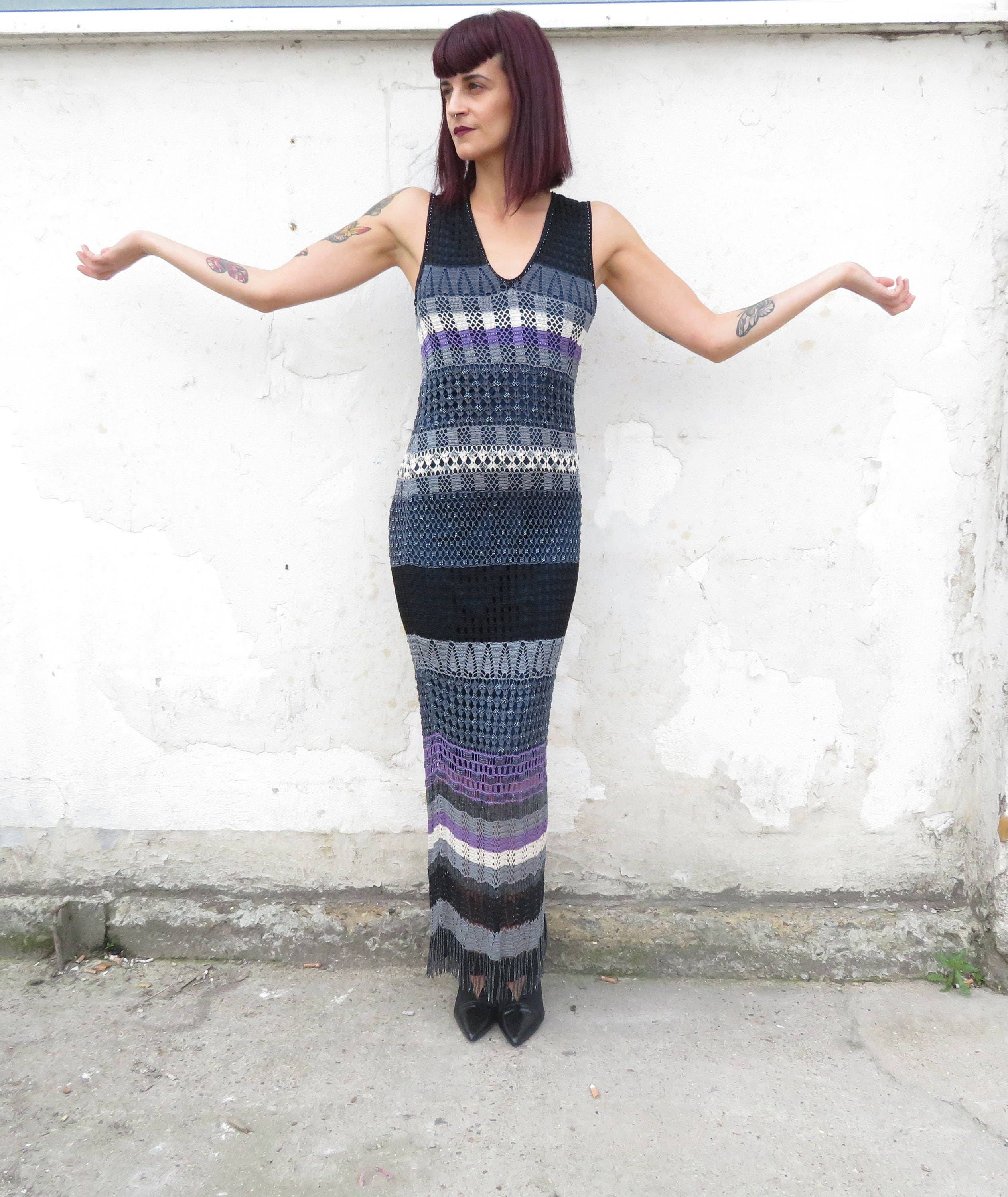 Karen Millen Heavy Beaded Hand Crocheted Dress Flapper Style 