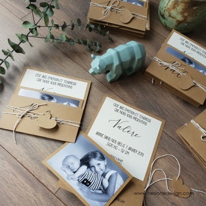 Vintage style kraft birth announcement
